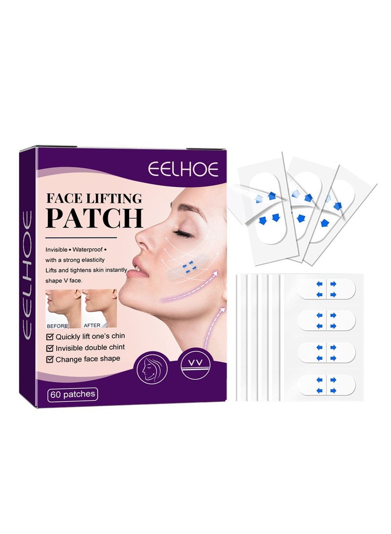 EELHOE 60 Pcs Face Lift Sticker V-line Face Lift Tapes Face and Neck Lifting Patch for Firming V Face Preventing Sagging Lightening Lines  - Image 1