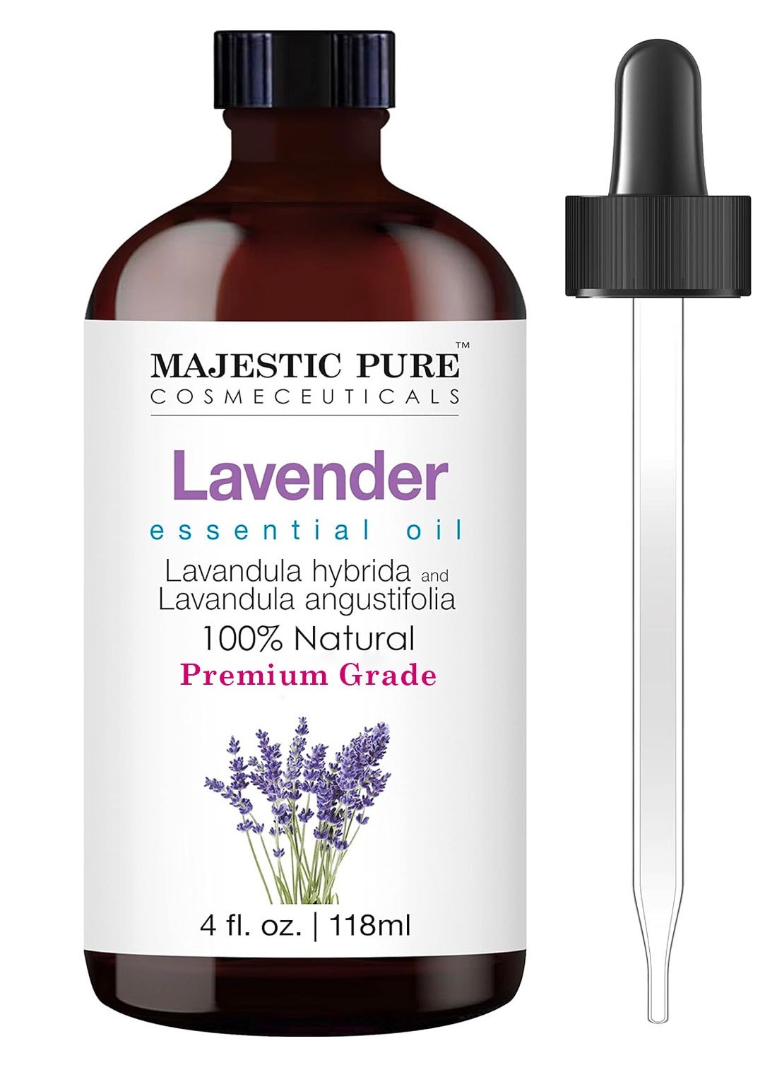 Lavender Essential Oil 118 ml - Huge  with Glass Dropper | 100% Pure and Natural | Premium Grade Essential Oils for Aromatherapy, Diffusers, Skin, Massage and Humidifiers | 