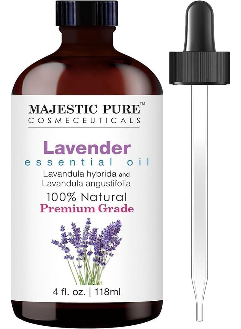 Majestic Pure Lavender Essential Oil - Huge 118 ml with Glass Dropper | 100% Pure and Natural Lavender Oil | Premium Grade Essential Oils for Diffusers, Skin, Aromatherapy, Massage - Image 1
