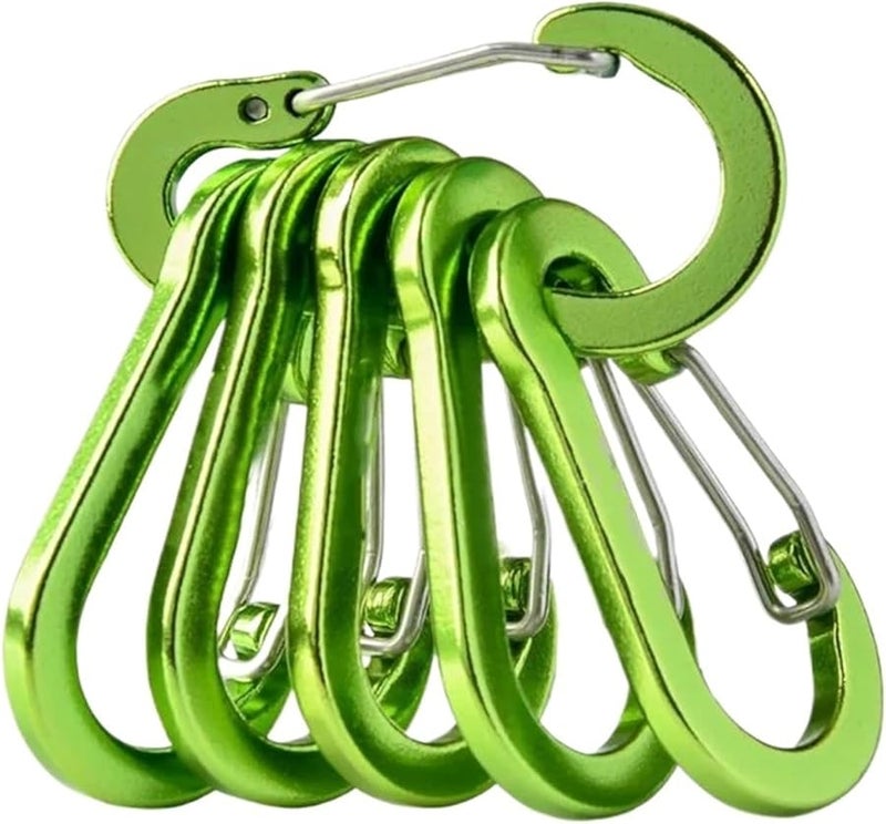 Green 6 Pack Aluminum Alloy Carabiner Clip D Ring Hook for Backpack Camping Hiking Climbing Keychain - Image 1