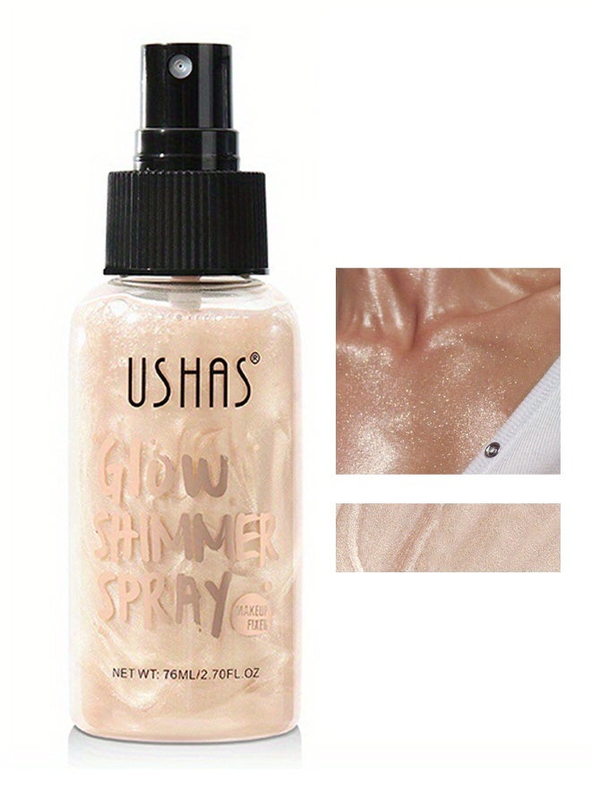 Ushas Body Glow Shimmer Spray 76ml, Hair and Body Makeup, Instant Result, Long-Lasting, Ultra Fine Mist Even Coverage Quick Glow Body Glitter, for All Skin Types - #02 - Image 1