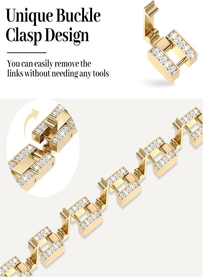 MOINSPIRE Gold Bling Diamond Clover Bands & 2Pc Bracelet Set Women Compatible with Apple Watch 40mm 38mm 41mm 42mm(S10) Cute Sparkle Bracelet Dressy Metal Strap for iWatch Series SE/10/9/8/7/6/5/4/3/2 - Image 4