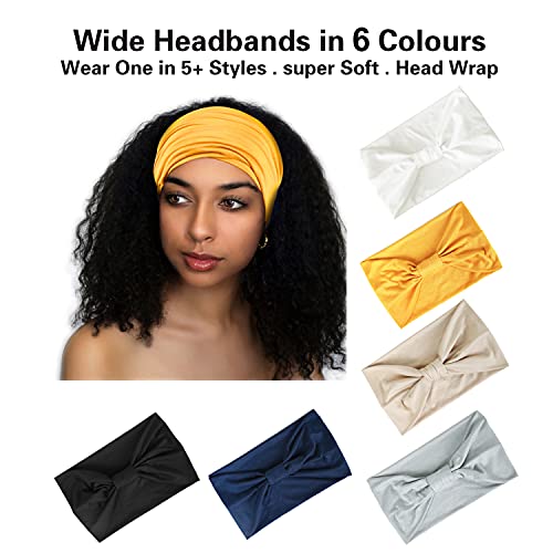 GiLi 6 Pack Wide Headbands for Women Non Slip Soft Elastic Hair Bands Yoga Running Sports Workout Gym Head Wraps, Knotted Cotton Cloth African Turbans Bandana (with 6 Pcs Hair Ties) - Image 3