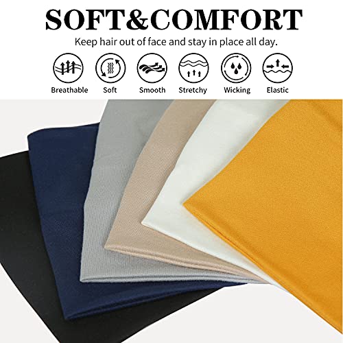 GiLi 6 Pack Wide Headbands for Women Non Slip Soft Elastic Hair Bands Yoga Running Sports Workout Gym Head Wraps, Knotted Cotton Cloth African Turbans Bandana (with 6 Pcs Hair Ties) - Image 5