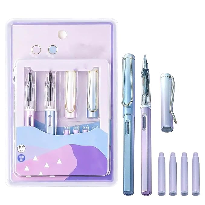SAMVARDHAN Plastic Fountain Pen Set with Replaceable Cartridge, Stylish Classic Design, Easy to Refill, Medium Nib, Fancy Pen for Girls, Stationery Gift for Kids, Blue Ink, - Image 1