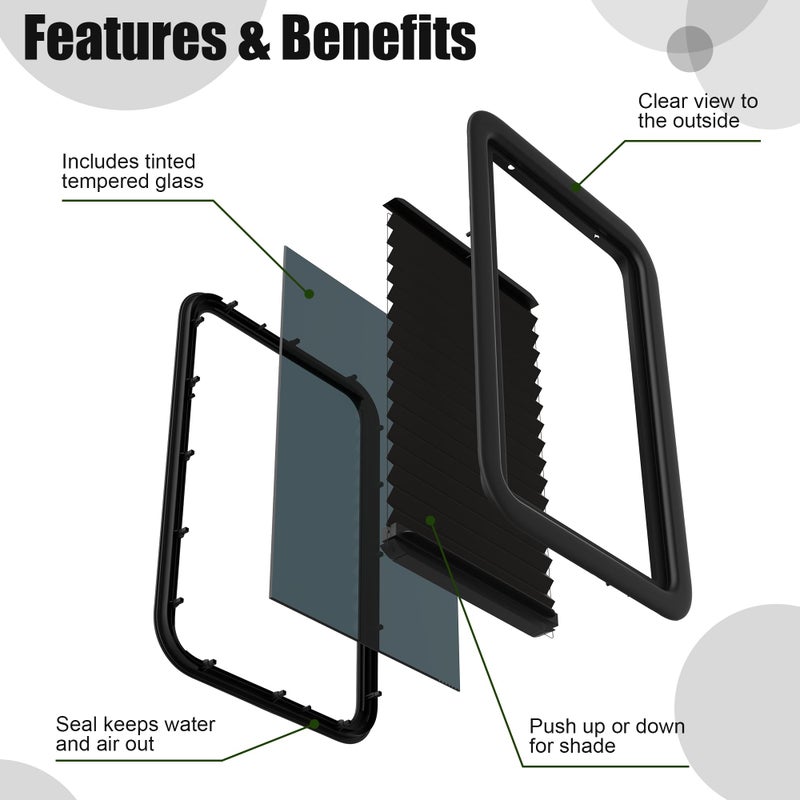 estenio 806621 RV Window for Entry Doors With Low-profile Shade 12'' W X 21'' H Black - Image 3