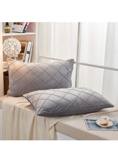 AMICA AMICA Luxurious Diamond Pinch Pleated Crystal Velvet Pillowcases Solid Pintuck Throw Cushion Cover for Home Decor Hidden Zipper Closure (Gray, 20'' X 36'' Inch)  - Image 2