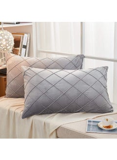 AMICA AMICA Luxurious Diamond Pinch Pleated Crystal Velvet Pillowcases Solid Pintuck Throw Cushion Cover for Home Decor Hidden Zipper Closure (Gray, 20'' X 36'' Inch)  - Image 1