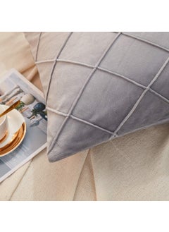 AMICA AMICA Luxurious Diamond Pinch Pleated Crystal Velvet Pillowcases Solid Pintuck Throw Cushion Cover for Home Decor Hidden Zipper Closure (Gray, 20'' X 36'' Inch)  - Image 4