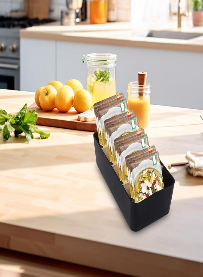 Klmnop Seasoning Packet Organizer, Spice Packet Storage Organizer with Removable Dividers, Bamboo Wood Storage Caddy for Kitchen, Pantry, Cabinet, Countertop(Black) - Image 4