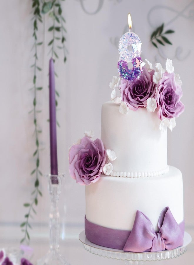 YIRAN Birthday Candles Number 10 Candle, Butterfly 10th Birthday Decorations for Women/Girl, Purple Happy Birthday Candle for Cake, Handmade Sequin Numeral Candle Wedding Cake Topper Anniversary Party Decor - Image 4