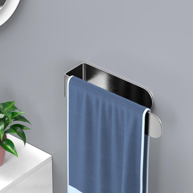 HUFEEOH Hand Towel Holder, Silver Hand Towel Bar, Self Adhesive Bathroom Towel Bar Stick on Wall, Stainless Steel Brushed - Image 2