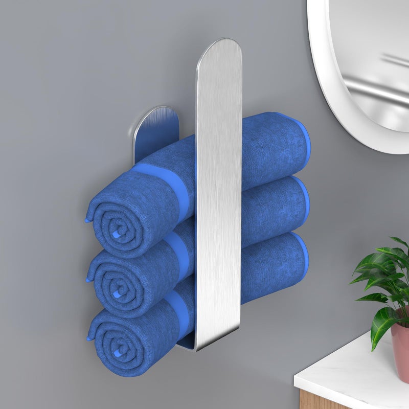 HUFEEOH Hand Towel Holder, Silver Hand Towel Bar, Self Adhesive Bathroom Towel Bar Stick on Wall, Stainless Steel Brushed - Image 5