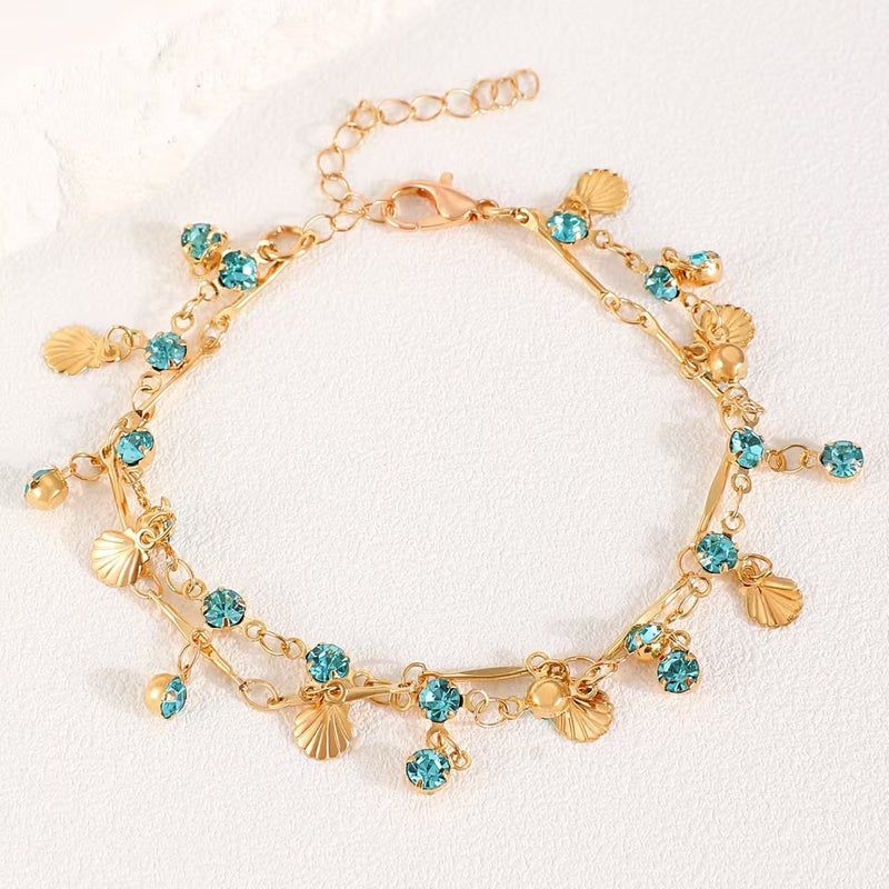 ofeankri Vintage Tassel Blue Zircon Gold Shell Necklace with Bracelet - Versatile Accessory for Dresses - Image 4