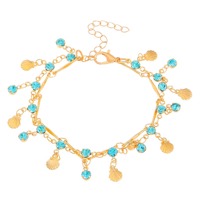 ofeankri Vintage Tassel Blue Zircon Gold Shell Necklace with Bracelet - Versatile Accessory for Dresses - Image 5