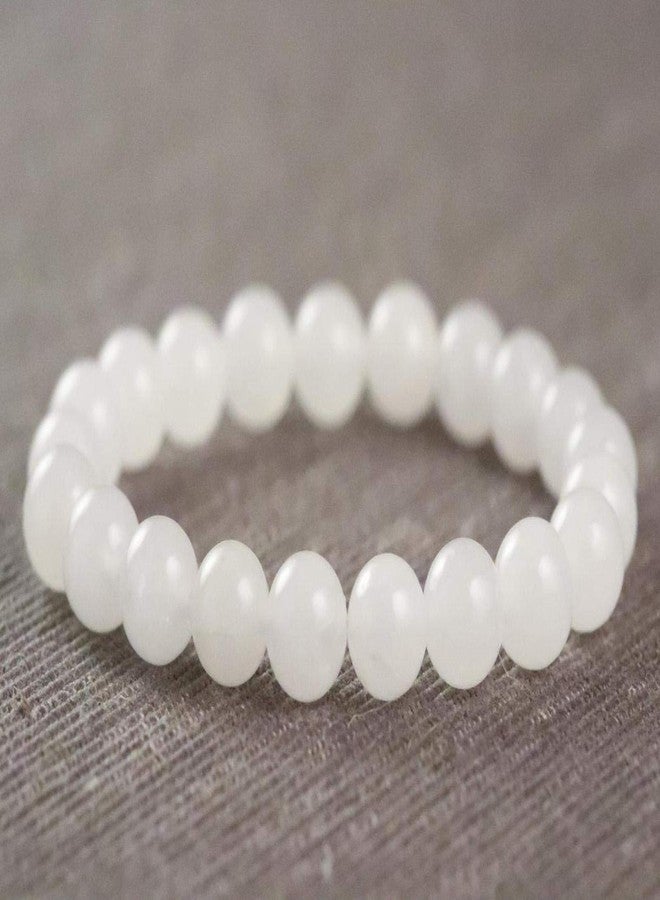 EDMIRIA Reiki Chakra Healing Yoga Meditation Crystal Gemstones Round Beads Stretchable Elastic Free Size Stylish Bracelet for Men and Women (white agate) - Image 4