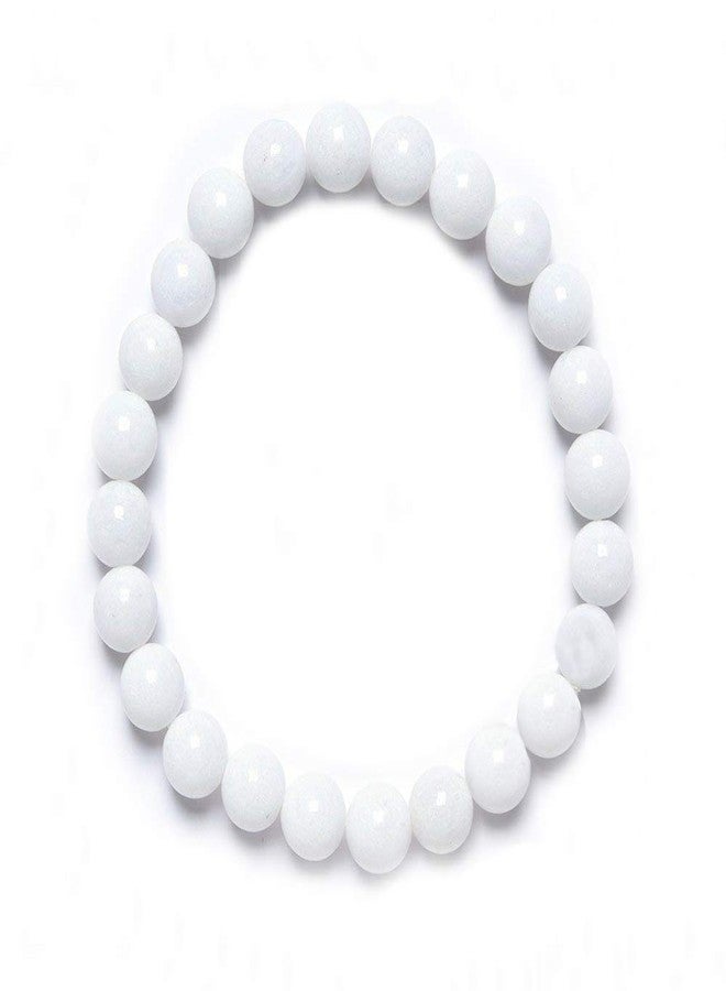 EDMIRIA Reiki Chakra Healing Yoga Meditation Crystal Gemstones Round Beads Stretchable Elastic Free Size Stylish Bracelet for Men and Women (white agate) - Image 1