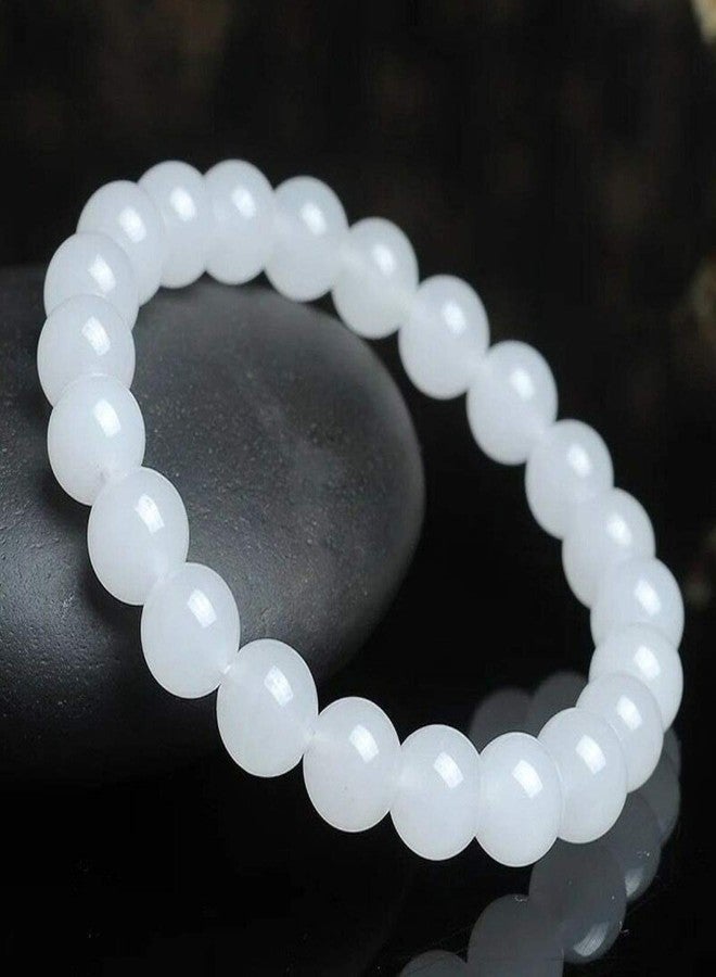 EDMIRIA Reiki Chakra Healing Yoga Meditation Crystal Gemstones Round Beads Stretchable Elastic Free Size Stylish Bracelet for Men and Women (white agate) - Image 3