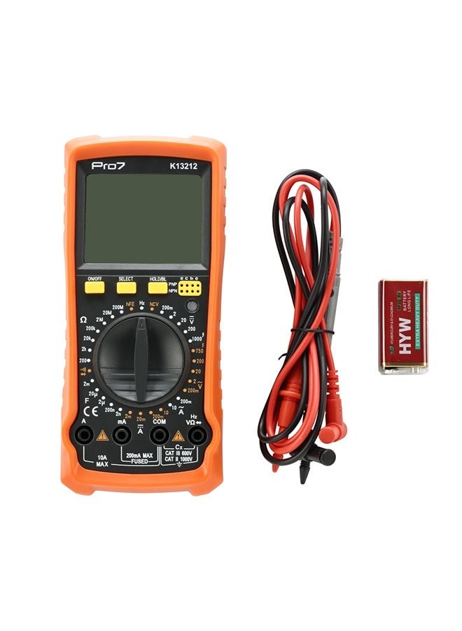 Pro7 Heavy Duty Digital Multimeter - 1V AC/DC Voltage Tester with Resistance, Diode, Continuity, NCV u0026 Data Hold, Battery Included for Electricians, Electronics Repair, DIY u0026 Workshop Use - Image 1