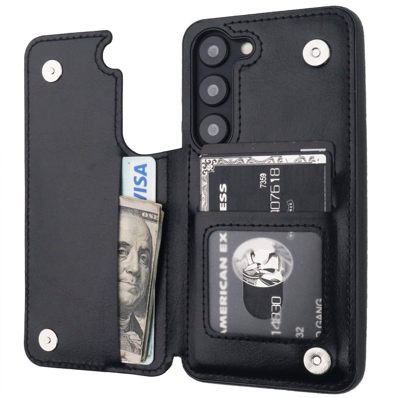 OT ONETOP ONETOP Compatible with Samsung Galaxy S23 Wallet Case with Card Holder, PU Leather Kickstand Card Slots Case, Double Magnetic Clasp and Durable Shockproof Cover 5G 6.1 Inch(Black) - Image 1