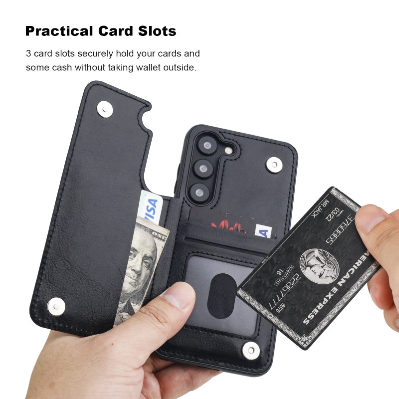 OT ONETOP ONETOP Compatible with Samsung Galaxy S23 Wallet Case with Card Holder, PU Leather Kickstand Card Slots Case, Double Magnetic Clasp and Durable Shockproof Cover 5G 6.1 Inch(Black) - Image 4