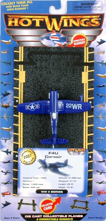 Hot Wings Planes F4U Corsair (Marines) with Connectible Runway Die Cast Plane, Blue (17104) - Image 5