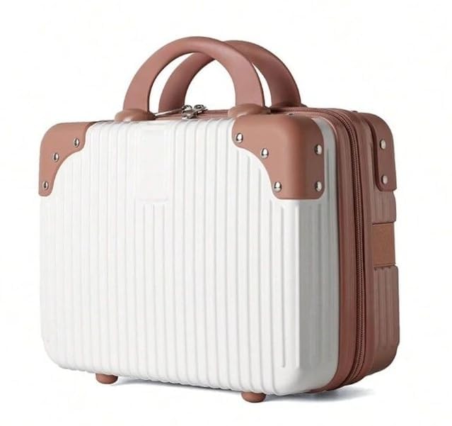 DREWIT STAR Portable Makeup Travel Case Hand Luggage Mini ABS Carrying Makeup Case Suitcase with Elastic Band Small Hard Shell Cosmetic Case for Travel Camping Women Girls WhiteRose - Image 1