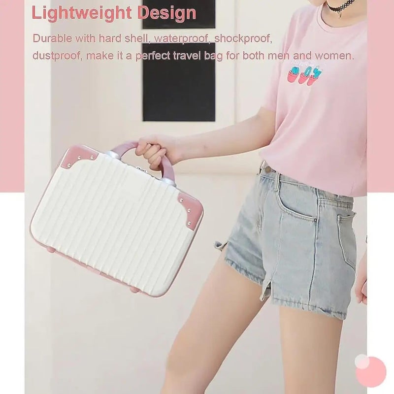 DREWIT STAR Portable Makeup Travel Case Hand Luggage Mini ABS Carrying Makeup Case Suitcase with Elastic Band Small Hard Shell Cosmetic Case for Travel Camping Women Girls WhiteRose - Image 5