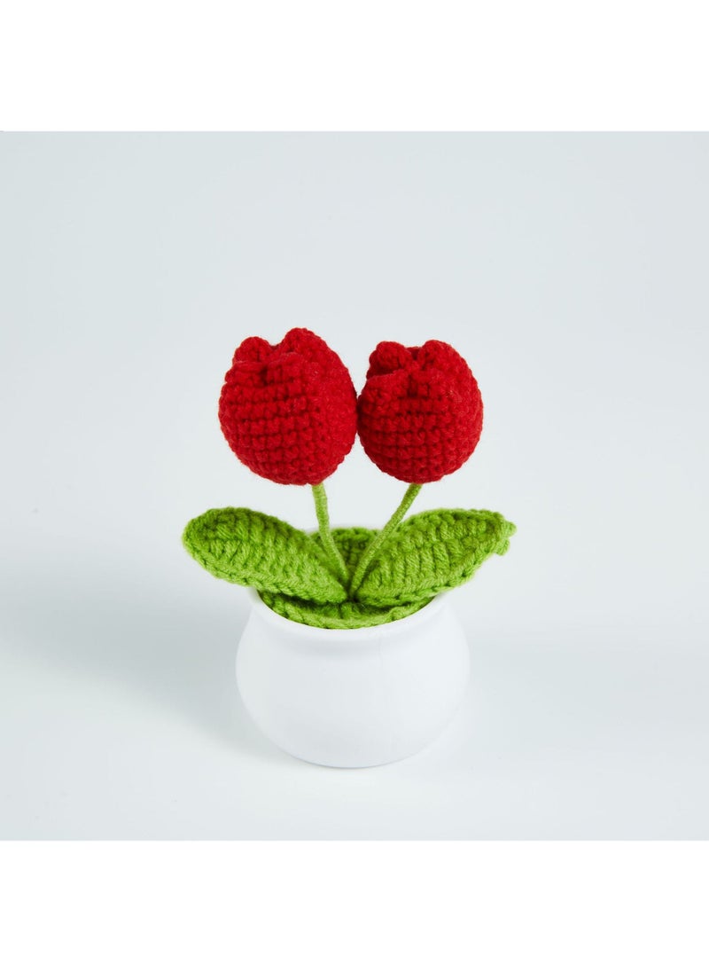 Generic 1 x 5 pcs Handmade Tulip Knit Artificial Potted Flower Red (Tulip) 