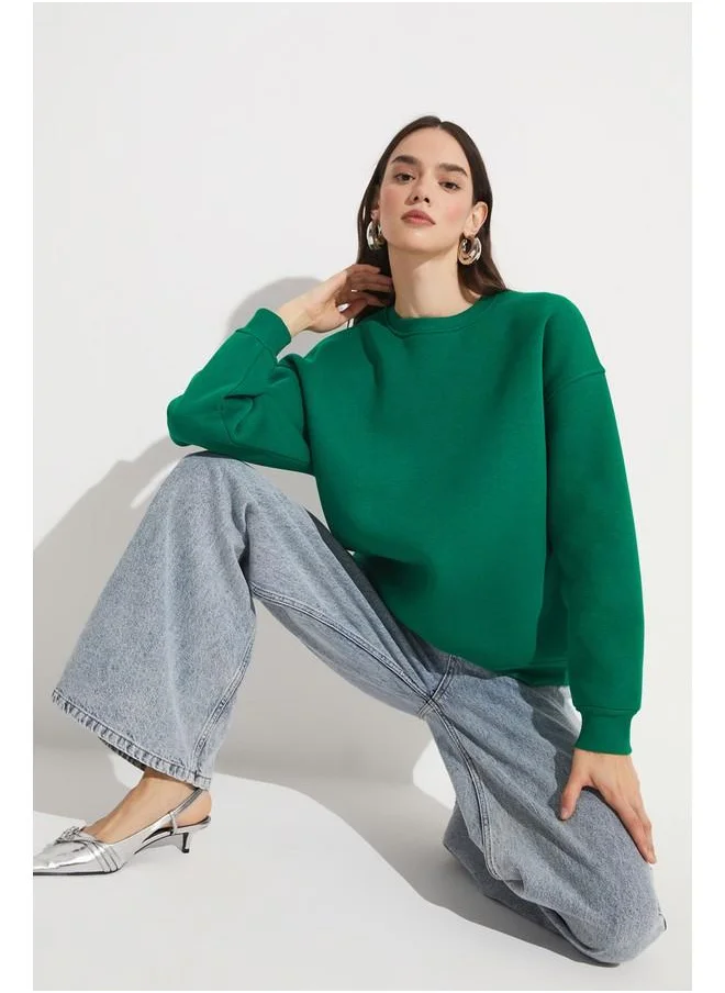 جون June Crew Neck Basic Sweatshirt Green