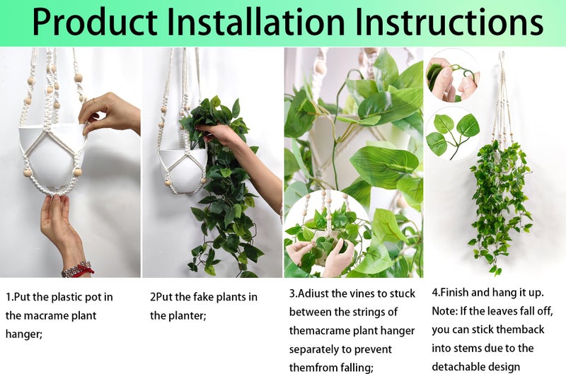 Comtelek Fake Hanging Plants Artificial Plants for Home Decor Macrame Plant Hanger with Fake Vines Faux Hanging Planter Greenery for Wall Ceiling Bedroom Bathroom Kitchen Office Boho Decor Indoor - Image 3