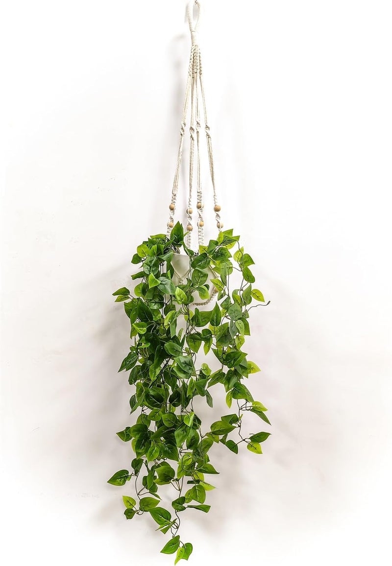 Comtelek Fake Hanging Plants Artificial Plants for Home Decor Macrame Plant Hanger with Fake Vines Faux Hanging Planter Greenery for Wall Ceiling Bedroom Bathroom Kitchen Office Boho Decor Indoor - Image 1
