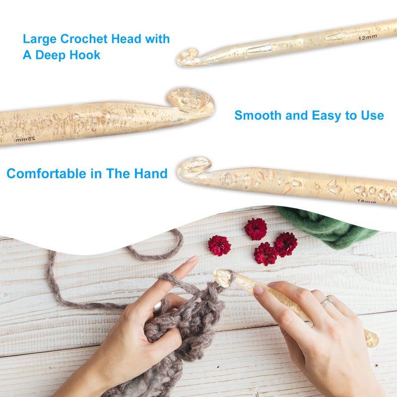 Vodiye 5 Sizes Large Crochet Hooks 12mm-25mm, Ergonomic Crochet Hook Set, Transparent Hooks for Chunky Yarn and DIY Crafts - Image 4
