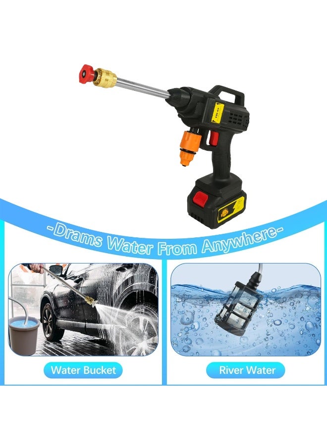 TBS DESIGN Cordless High Pressure Car Washer, Portable Power Washer Gun with Rechargeable Battery, Multi-Spray Nozzles, Foam Bottle, 3-in-1 Adjustable Jet, 5M Water Hose, Strong Water Suction from Bucket/River, Car Bike Patio Home Cleaning Machine, CW03 - Image 4