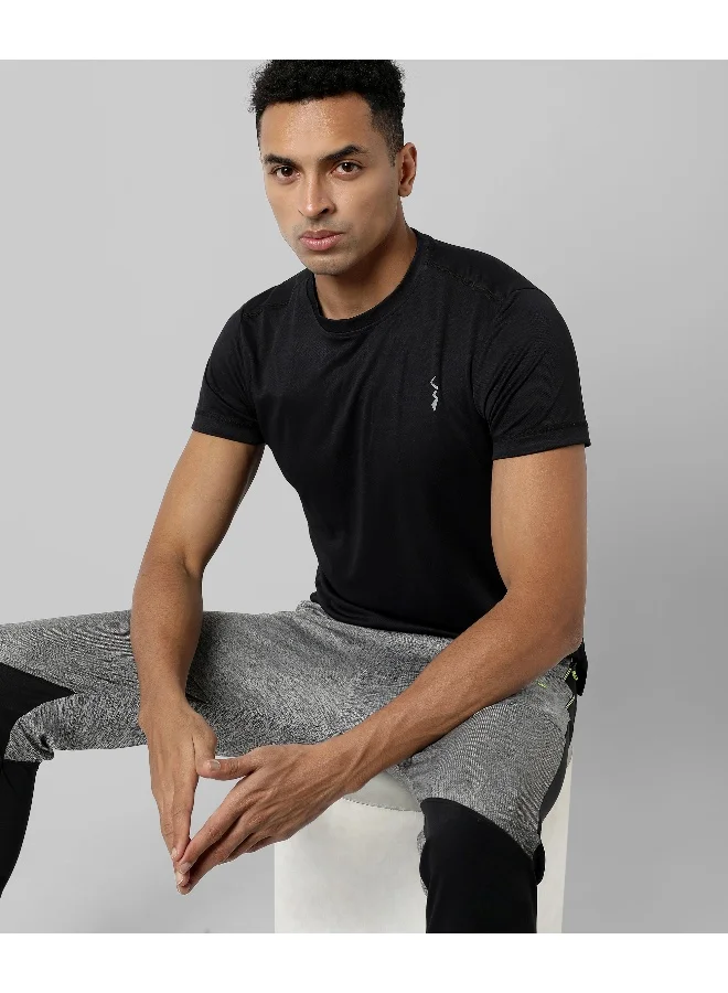 Campus Sutra Men's Solid Black Regular Fit Activewear T-Shirt