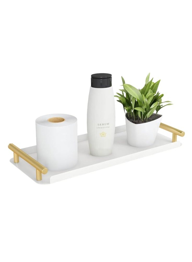 عربست سلة ورق التواليت، صينية خزان المرحاض من الفولاذ المقاوم للصدأ مع مقبض للتنظيم - تخزين سلة ورق التواليت لخزان المرحاض والحمام ومنضدة المطبخ (أبيض + ذهبي) - Image 1