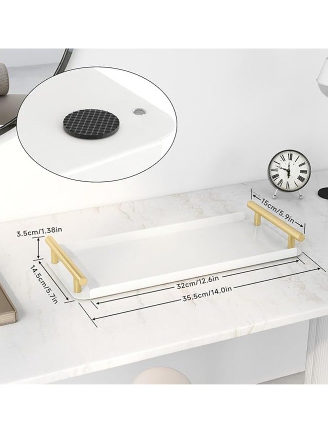 عربست سلة ورق التواليت، صينية خزان المرحاض من الفولاذ المقاوم للصدأ مع مقبض للتنظيم - تخزين سلة ورق التواليت لخزان المرحاض والحمام ومنضدة المطبخ (أبيض + ذهبي) - Image 3
