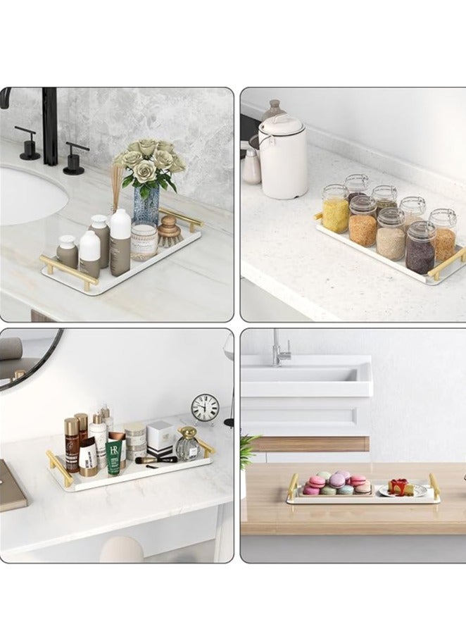 عربست سلة ورق التواليت، صينية خزان المرحاض من الفولاذ المقاوم للصدأ مع مقبض للتنظيم - تخزين سلة ورق التواليت لخزان المرحاض والحمام ومنضدة المطبخ (أبيض + ذهبي) - Image 5