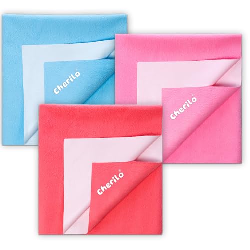 Cherilo Waterproof Reusable Baby Dry Sheet, Medium Size (70 X 100cm) Pack of 3, (Pink + Salmon Rose + Sky Blue) - Image 1