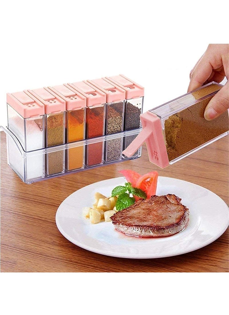 Nexellar - Nexellar Spice Rack 6 Lid Container Set Spice Shaker Jars Seasoning Box Condiment jar Storage Container with Tray for Salt Sugar Cruet Pepper 6 in 1 Rack Crystal lid Piece for Kitchen - Image 1