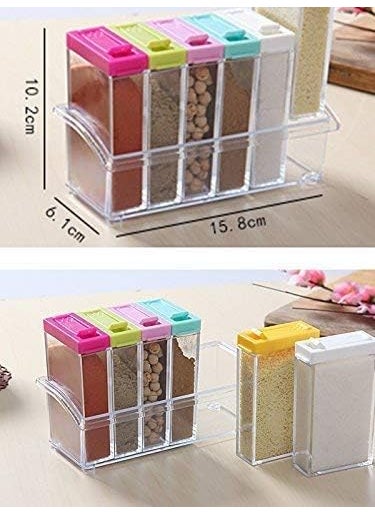 Nexellar - Nexellar Spice Rack 6 Lid Container Set Spice Shaker Jars Seasoning Box Condiment jar Storage Container with Tray for Salt Sugar Cruet Pepper 6 in 1 Rack Crystal lid Piece for Kitchen - Image 1