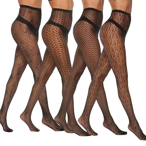 MANZI 4 Pairs Patterned Tights for Women Fishnet Stocking - Image 1