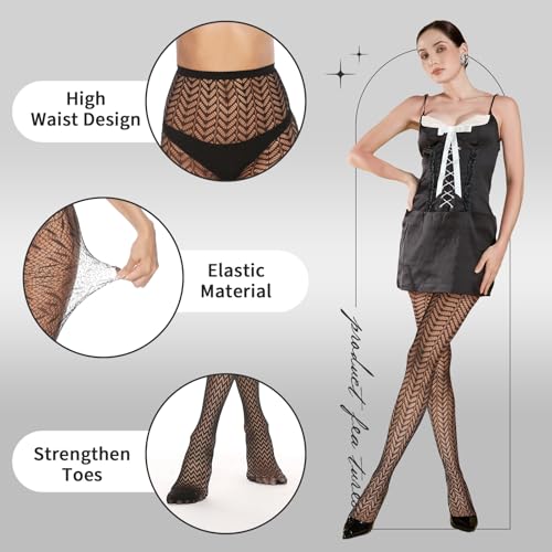 MANZI 4 Pairs Patterned Tights for Women Fishnet Stocking - Image 2