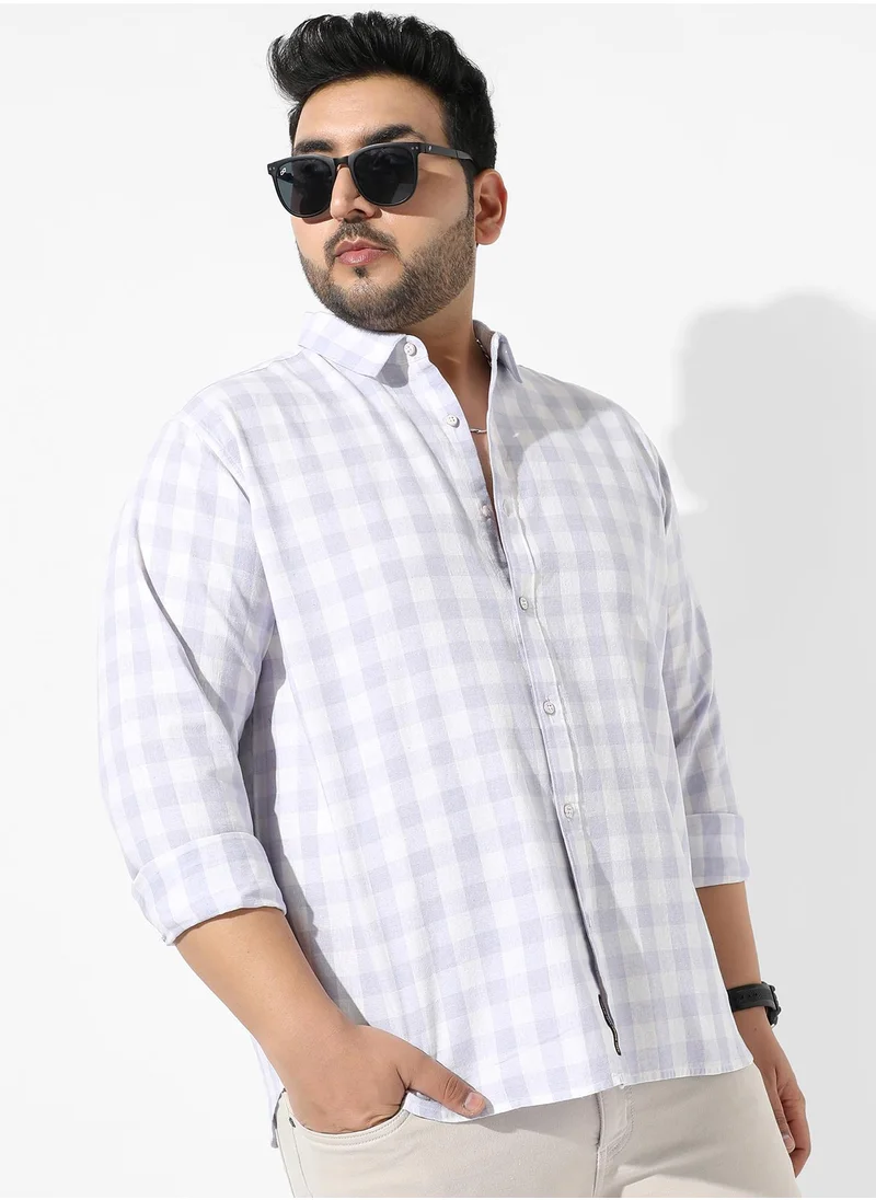 Instafab Plus Men's White & Blue Checkered Regular Fit Casual Shirt