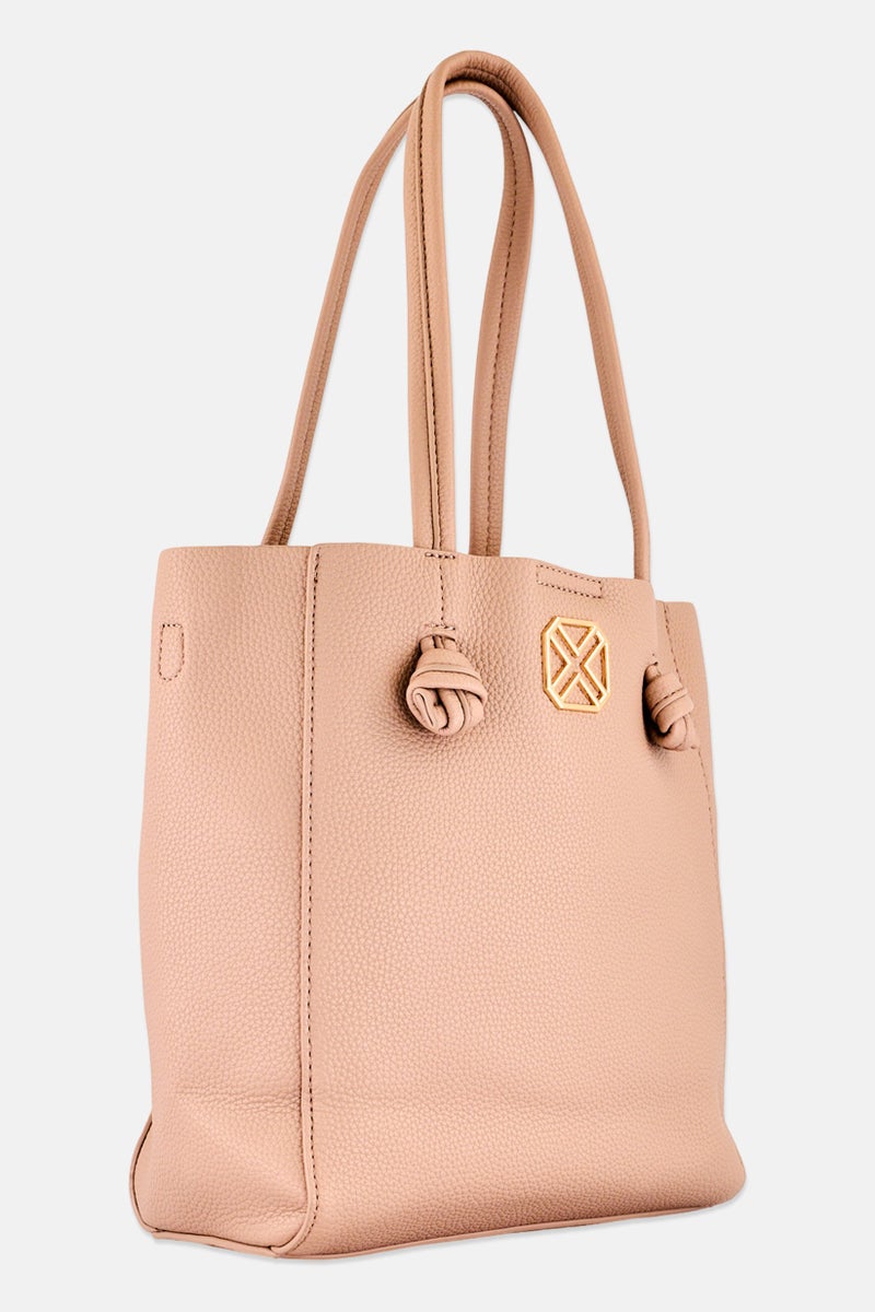 Xti Women 2 Pieces Metal Logo Handbag With Pouch Set, Tan - Image 2