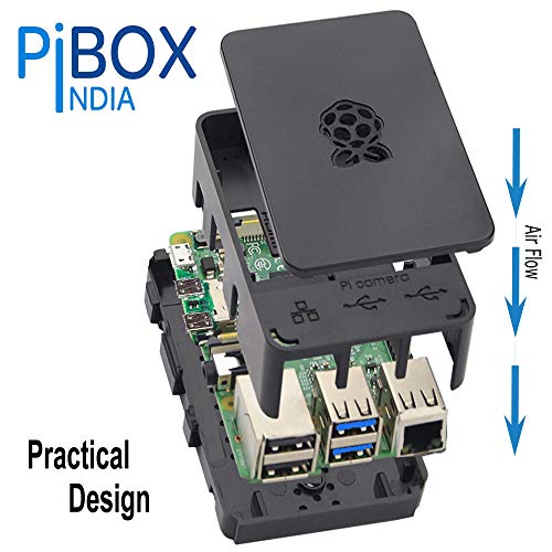 PiBOX India for Raspberry Pi 4 Case 1Gb, 2GB, 4GB, 8GB Black, Raspberry Pi 4 Case with air vents, with logo top screwless modular design, ports access Raspberry Pi 4 Model B, Pi 4B, Pi 4,Camera and Ports ABS (Black) - Image 3
