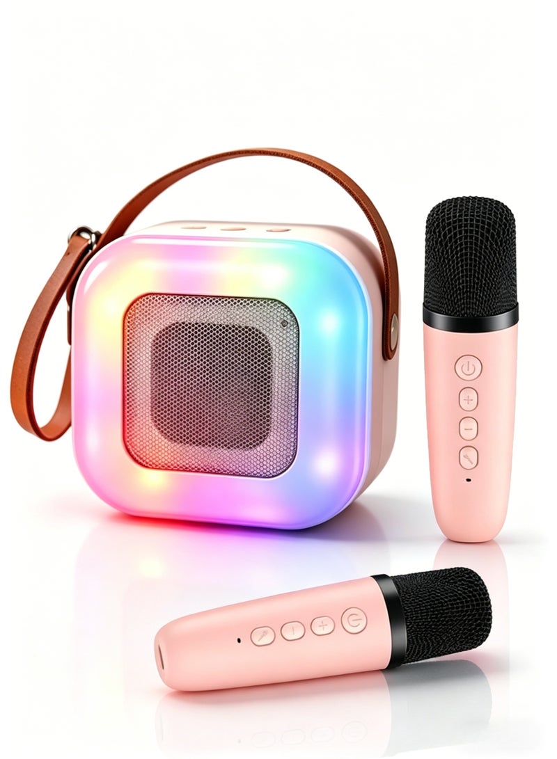 JoyousSto Birthday Gifts for Kids & Adults, Mini Karaoke Machine with 2 Wireless Microphones, Portable Bluetooth Speaker with LED Lights, Karaoke Mic Set for Party - Image 1