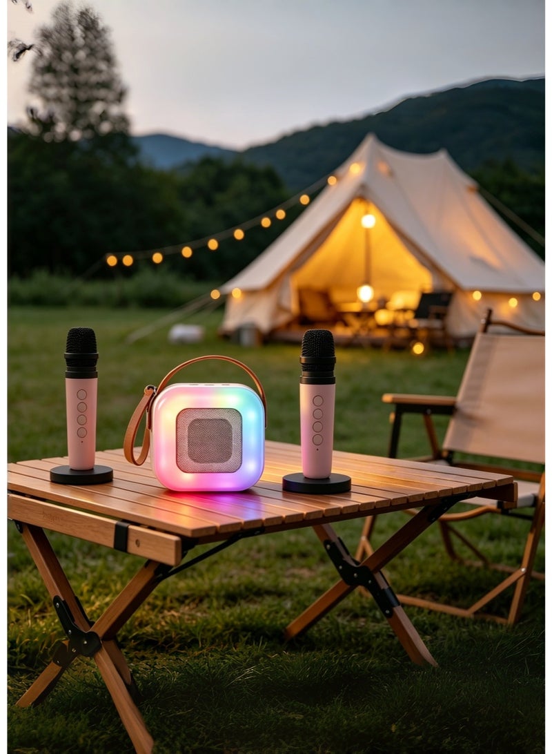 JoyousSto Birthday Gifts for Kids & Adults, Mini Karaoke Machine with 2 Wireless Microphones, Portable Bluetooth Speaker with LED Lights, Karaoke Mic Set for Party - Image 3