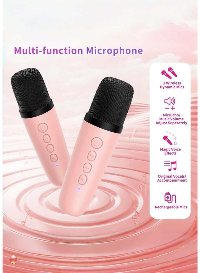 JoyousSto Birthday Gifts for Kids & Adults, Mini Karaoke Machine with 2 Wireless Microphones, Portable Bluetooth Speaker with LED Lights, Karaoke Mic Set for Party - Image 5