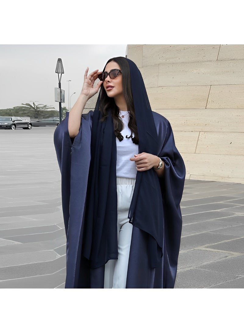 ريوكل رداء نسائي من الساتان، رداء إسلامي عصري من الساتان المزين بالترتر، بأكمام دولمان، رداء طويل من الساتان خفيف الوزن، ملابس نوم  - Image 4